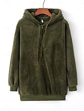 baratos Moletons e Sweatshirts Texturizados-moletom feminino com capuz moletom casual sherpa liso rua diário moletom com zíper bolso manga comprida vinho marrom verde outono inverno