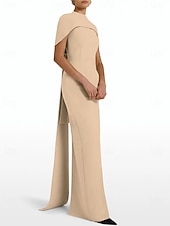 preiswerte ROT-rotes Etui-Abendkleid, elegantes Kleid, formelle Schleppe, ärmellos, Rundhalsausschnitt, Stretch-Crêpe mit Schleife(n), 2025