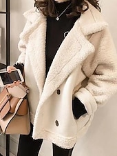 billige Puffer og Parka-Dame Fleece-jakke Teddyfrakk Hettegenser Hold Varm Pustende Knapper Lomme Fleece Lined Fritid عادي Feriereise Gate Dagligdagstøy Ut på byen Enkeltkneppet Normal Aftæpning Normal Langermet Yttertøy