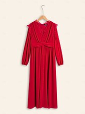 economico Abiti per le feste-abito lungo da festa in chiffon rosso e pizzo con scollo a V