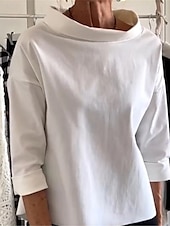 economico Camicie-Per donna Camicia Camicie ispirate al lino Blusa Tinta unica Essenziale Casual Manica 3/4 Dolcevita Top Regolari Quotidiano Vino Cammello Cachi Autunno