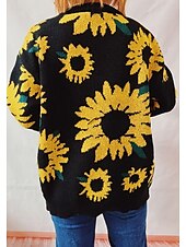 cheap Graphic shop Sweatshirts &amp; Hoodies-Women&#039;s Sweater Pullover Sweater Jumper Casual Soft Floral Ribbed Crew Neck Knitted Long Sleeve Regular Tops Knit Outdoor Daily Weekend Black Blue Fall Winter