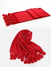 abordables Bufandas de mujer-Bufanda roja de invierno para mujer con borlas de pompones: una bufanda acogedora y elegante para el clima frío y los atuendos festivos