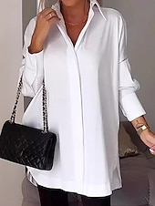 preiswerte Damen Arbeitsoberteile-Damen Hemd Bluse Feste Farbe Basic Brautkleider schlicht Langarm Hemdkragen Normale Oberteile Täglich Weiß Gelb Rosa Herbst Winter