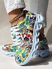 voordelige Damessneakers-kleurrijke grafische print sneakers voor dames – trendy lichtgewicht veterschoenen met zachte zool