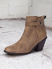 abordables Cowboy y botas occidentales-Botines estilo western vintage para mujer con tacones gruesos en bloque: botines de piel sintética con cremallera lateral para uso informal y al aire libre
