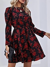 cheap Casual Floral Dresses-Women&#039;s Floral Crew Neck Maxi Dress Long Sleeve Spring Fall