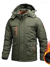 cheap Men&#039;s Jackets &amp; Coats-Men&#039;s Outdoor Jacket Fleece Jacket Sports &amp; Outdoor Thermal Warm Fleece Lining Detachable Hood Winter Autumn / Fall Active Sports Regular Black Navy Blue Khaki Army Green Jacket