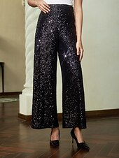 abordables pantalons de fête pour femmes-Femme Pantalon à paillettes Toute la longueur Elégant Fête / Soirée Noir bleu marine Printemps &amp; Automne S M L