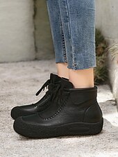 levne Kotníkové boty-dámské hnědé šněrovací kotníkové boty z umělé kůže s detaily vintage stehu, pohodlná podrážka pro běžné outdoorové nošení