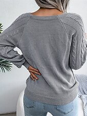 billiga Solida färger-Dam Tröja Pullover tröja Ledigt Mjukt Ren färg Ribbad Fyrkantig hals Knappar Stickat Långärmad Vanliga toppar Sticka Utomhus Dagligen Helgen Vit Kaki Höst Vinter
