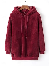 baratos Moletons e Sweatshirts Texturizados-moletom feminino com capuz moletom casual sherpa liso rua diário moletom com zíper bolso manga comprida vinho marrom verde outono inverno