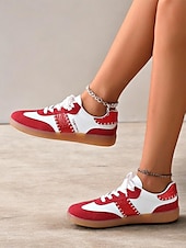 billiga Damsneakers-kvinnors retro svarta och vita sneakers med snörning - avslappnad lågtoppsdesign med mocka och tygdetaljer, bekväm sula för dagligt bruk och sportaktiviteter