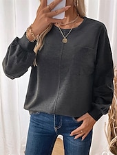 halpa Yksinkertainen t-paita-naisten collegepaita rento plain street dailywear pyöreä kaulaprintti pitkähihainen tummanharmaa syksy talvi