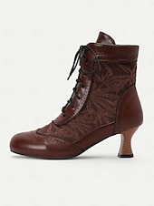 cheap 1920s-Victorian Style Women&#039;s Ankle Boots with Lace Design and Faux Leather Accents – Vintage Lace-Up Footwear for Casual and Costume Occasions