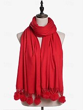 abordables Bufandas de mujer-Bufanda roja de invierno para mujer con borlas de pompones: una bufanda acogedora y elegante para el clima frío y los atuendos festivos