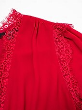 economico Abiti per le feste-abito lungo da festa in chiffon rosso e pizzo con scollo a V