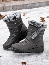 baratos Botas de neve e inverno-botas de neve femininas de inverno azul marinho com forro de pele sintética – botas quentes à prova d&#039;água e antiderrapantes