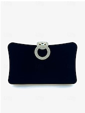 voordelige Clutches &amp; Avondtasjes-Elegante blauwe fluwelen clutch voor dames met strass-ringhandvat - perfecte avondtas voor bruiloften, feesten en formele evenementen