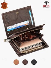 cheap Wallets-Men&#039;s Premium Cowhide RFID Blocking Wallet - Vintage Bifold Leather Wallet with Coin Zipper, Card Slots for Everyday Use