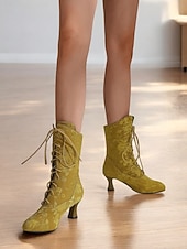 baratos Década de 1920-Botas femininas vintage com cadarço e salto médio – botas jacquard elegantes para estilo retrô e ocasiões especiais