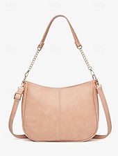 baratos Malas com Alça-bolsa de ombro feminina marrom de couro sintético com alça de corrente dourada – bolsa tiracolo casual estilosa para o dia a dia e para o trabalho