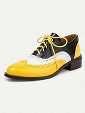 olcso Női lapos sarkú cipők-női retro rózsaszín és fekete oxford cipő – lakk műbőr fűzős brogue a vintage lezser stílushoz és divatos kirándulásokhoz