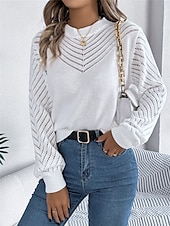 economico Colori solidi-Per donna Felpa Pullover Maglione Informale Morbido Colore puro A coste Girocollo Traforato Lavorato a maglia Manica lunga Top regolari Maglia Esterno Giornaliero Fine settimana Bianco Arancione