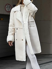 billiga Puffers &amp; Parka-Dam Fleece-jacka Teddyrock Håller värmen Andningsfunktion Ficka Fleecefodrad Ledigt Slät Semester Gata Dagliga kläder Utekväll Enkelknäppt Normal Nedvikt Normal Långärmad Ytterkläder Vit Kaki Mörkgrå