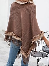 billiga Rycker på axlarna &amp; uddar-Dam Mantel / kappor Utomhus Gata Dagliga kläder Höst Vinter Normal Täcka Normal Håller värmen Andningsfunktion Stylish Ledigt Jacka Långärmad Slät Tofs Faux Fur Trim Rubinrött Aprikos Kaffe