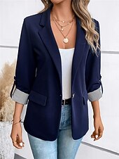 cheap Blazers &amp; Suits-Women&#039;s Blazer Work Button Solid Color Breathable OL Style Regular Fit Outerwear Long Sleeve Fall Blue S