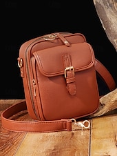 abordables Bolsos cruzados-Bolso bandolera vintage de piel sintética marrón para mujer con detalle de hebilla frontal: diseño compacto y elegante