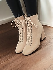 preiswerte Stiefeletten-Burgunderfarbene Damen-Schnürstiefeletten mit Blockabsatz – schickes und wandlungsfähiges Schuhwerk für Herbst-Outfits und Freizeit