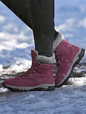 baratos Botas de neve e inverno-botas de caminhada de inverno femininas à prova d&#039;água - botas de neve com cadarço e isolamento com gola de pele sintética para aventuras ao ar livre