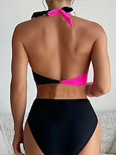 cheap Bikini Sets-Women&#039;s Swimsuits Bikini 2 Piece Cheeky Swimsuit Backless Vacation Beach Wear Solid Color Halter Neck Sleeveless Bathing Suits