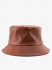 cheap Women&#039;s Hats-Women&#039;s Faux Leather Bucket Hat – Stylish and Versatile, Available in Multiple Colors for a Trendy Look
