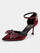 Women's Elegant Burgundy Velvet Heels with Bowknot Detail and Kitten Heels - Ideal for Weddings and Special Occasions 12