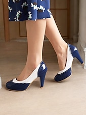 olcso 1950-es évek-női vintage stílusú fekete-fehér magassarkú pumpák brogue részletekkel, elegáns ruhacipő hivatalos alkalmakra