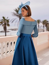 economico Abiti da cocktail-Abiti da cocktail A-Line matrimonio in spiaggia abito elegante formale lunghezza alla caviglia maniche 3/4 scollatura a barca cintura  fascia in satin con fiore sulla spalla abiti