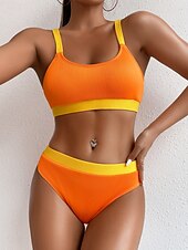 Χαμηλού Κόστους Σετ μπικίνι-Γυναικεία Μαγιό Μπικίνι 2 κομμάτι Προκλητικό Μαγιό Εξώπλατο Λεπτό Διακοπές Ρούχα παραλίας Συμπαγές Χρώμα Λαιμόκοψη U Αμάνικο Μαγιό