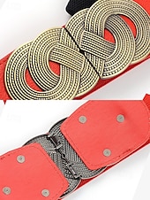 economico Cintura da donna-cintura elastica larga da donna con fibbia in metallo vintage – cintura elastica alla moda per abiti, tuniche e camicette – disponibile in nero, rosso e marrone