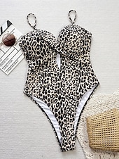 cheap One-piece swimsuits-Women&#039;s Swimwear One Piece Monokini Swimsuit Backless Tummy Control High Waist Slim Vacation Beach Wear Leopard Halter Neck Sleeveless Bathing Suits