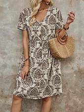 ieftine Rochii Boho-Pentru femei Rochie Mini Rochie casual Rochie Boho Epocă Casual Zilnic Fit regulat Floral Manșon scurt În V Albastru piscină Maro Trifoi Vară Primăvară Toamnă