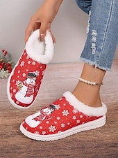 preiswerte Damen Weihnachtschuhe-Weihnachts-Schneemann-Hausschuhe für Damen mit Kunstfellfutter – gemütliche und festliche Winterschuhe für den Innenbereich