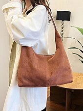 levne Kabelky a tote tašky-dámská minimalistická hnědá semišová taška přes rameno – stylová ležérní taška pro každodenní nošení, měkká a prostorná kabelka do práce nebo na nákupy