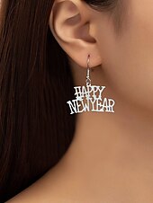 olcso Női fülbevaló-női elegáns ötvözet fülbevaló boldog újévet felirattal - tökéletes a szilveszteri bulikhoz