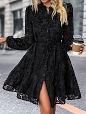 preiswerte Kleider für die Arbeit-Damen Spitzenkleid Minikleid Spitze Patchwork Brautkleider schlicht Ständer Langarm Schwarz Wein Grün Farbe