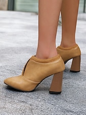 baratos Botas de tornozelo-botins femininos de couro sintético verde com bico fino e salto bloco – sapatos modernos e sofisticados para uso no escritório e na noite