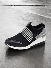 billige Sneakers til kvinner-rhinestone slip-on plattformsneakers for kvinner – stilige fritidssko med piggpynt og komfortabel kilehæl