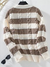 economico Colori solidi-Per donna Felpa Informale Morbido A strisce A coste Girocollo Lavorato a maglia Manica lunga Top regolari Maglia Esterno Giornaliero Fine settimana Nero Caffè Autunno Inverno
